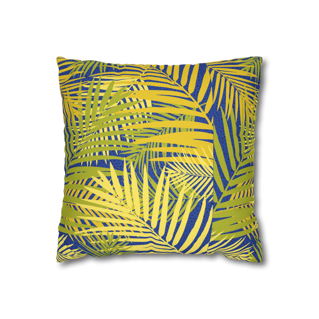 Tropical Palm Pillowcase — Yellow & Blue Leaf Decorative Pillow Cover