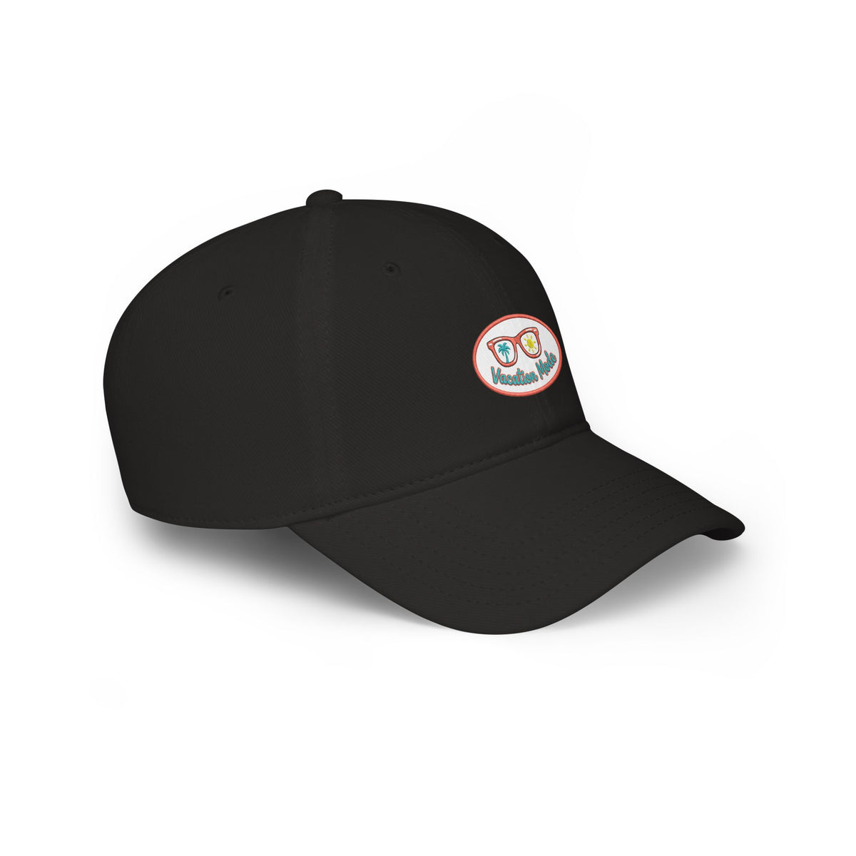 Red 'Vacation Mode' Low Profile Baseball Cap — Sunglasses Patch Dad Hat