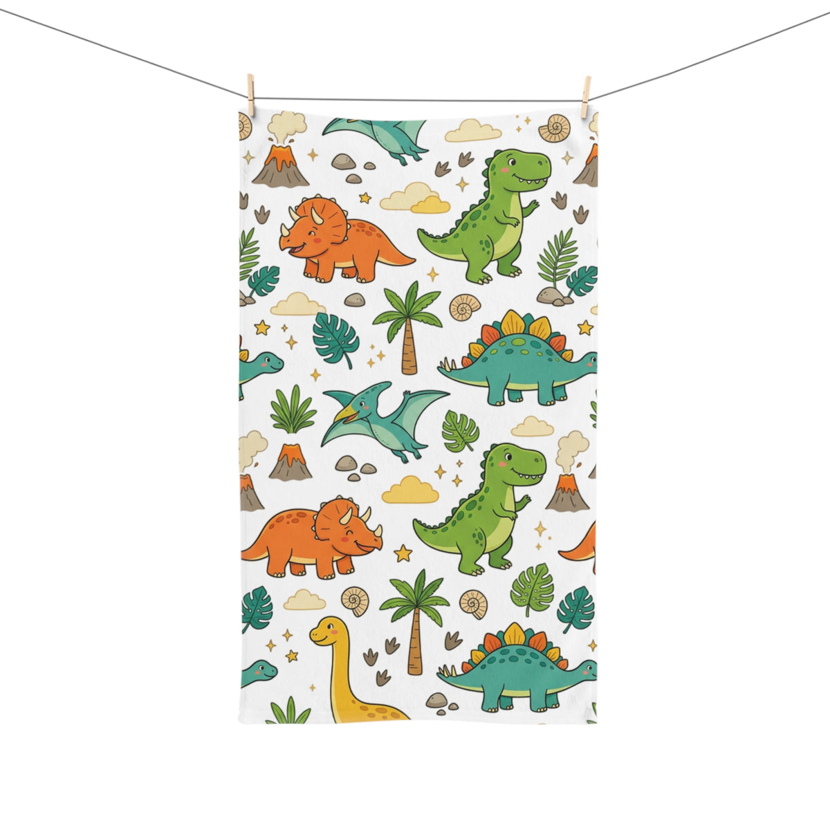 Dinosaur Kids Hand Towel - Cute Cartoon Dino Pattern for Nursery & Bath