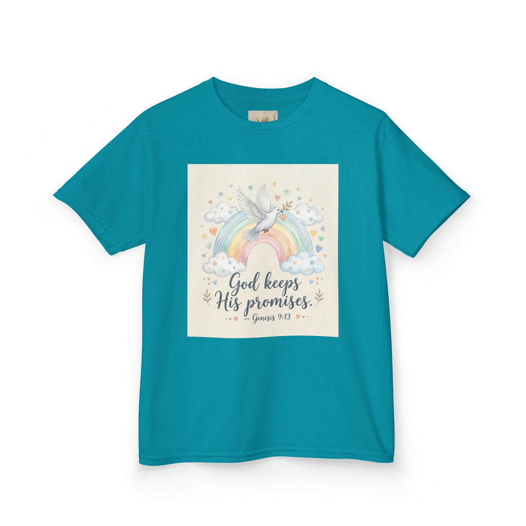Christian Kids T-Shirt — "God Keeps His Promises" Rainbow Dove Tee | Psalm 145:13