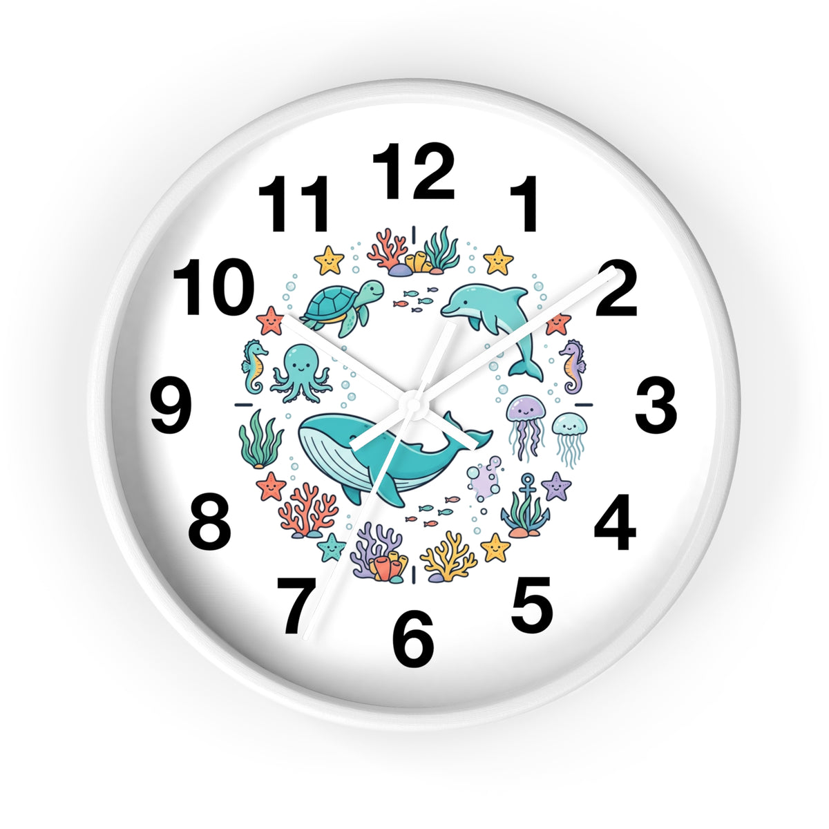 Underwater Friends Wall Clock — Cute Whale, Turtle & Dolphin Ocean Nursery Clock
