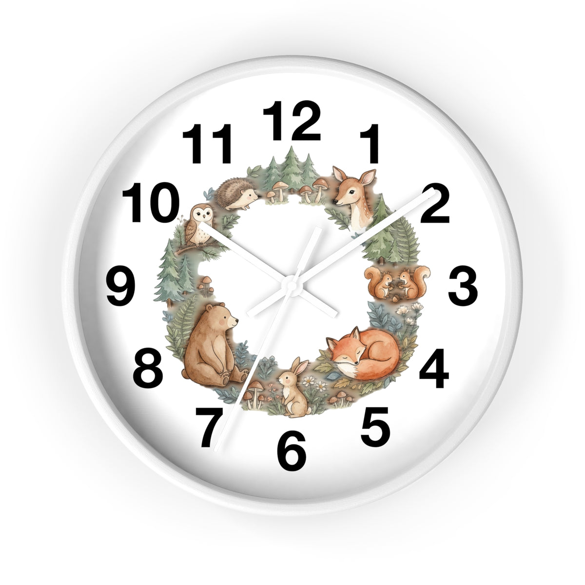 Woodland Animals Wreath Wall Clock — Cute Forest Nursery Clock