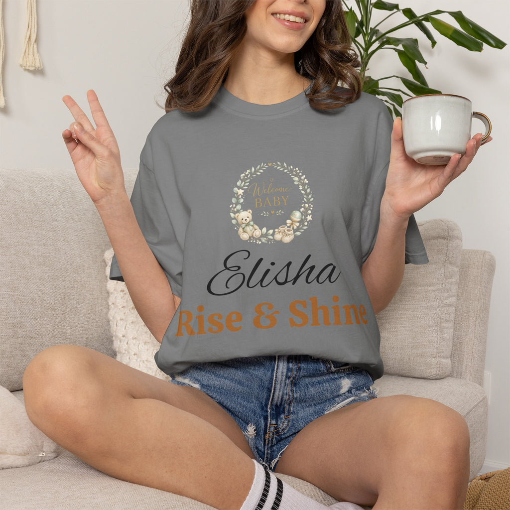 Personalized 'Rise & Shine' T-Shirt — Custom Name Floral Monogram Tee