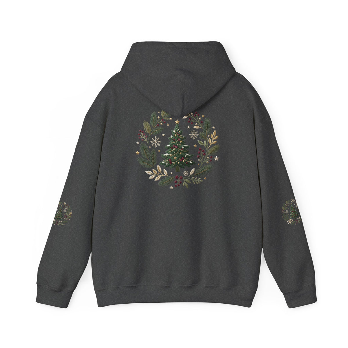 Christmas Tree Wreath Hoodie — Festive Botanical Sweatshirt, 50/50 Cotton-Poly, Unisex