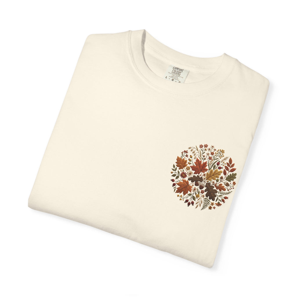 T-Shirt — Autumn Floral Wreath Tee (Fall Leaves Chest & Back Print)
