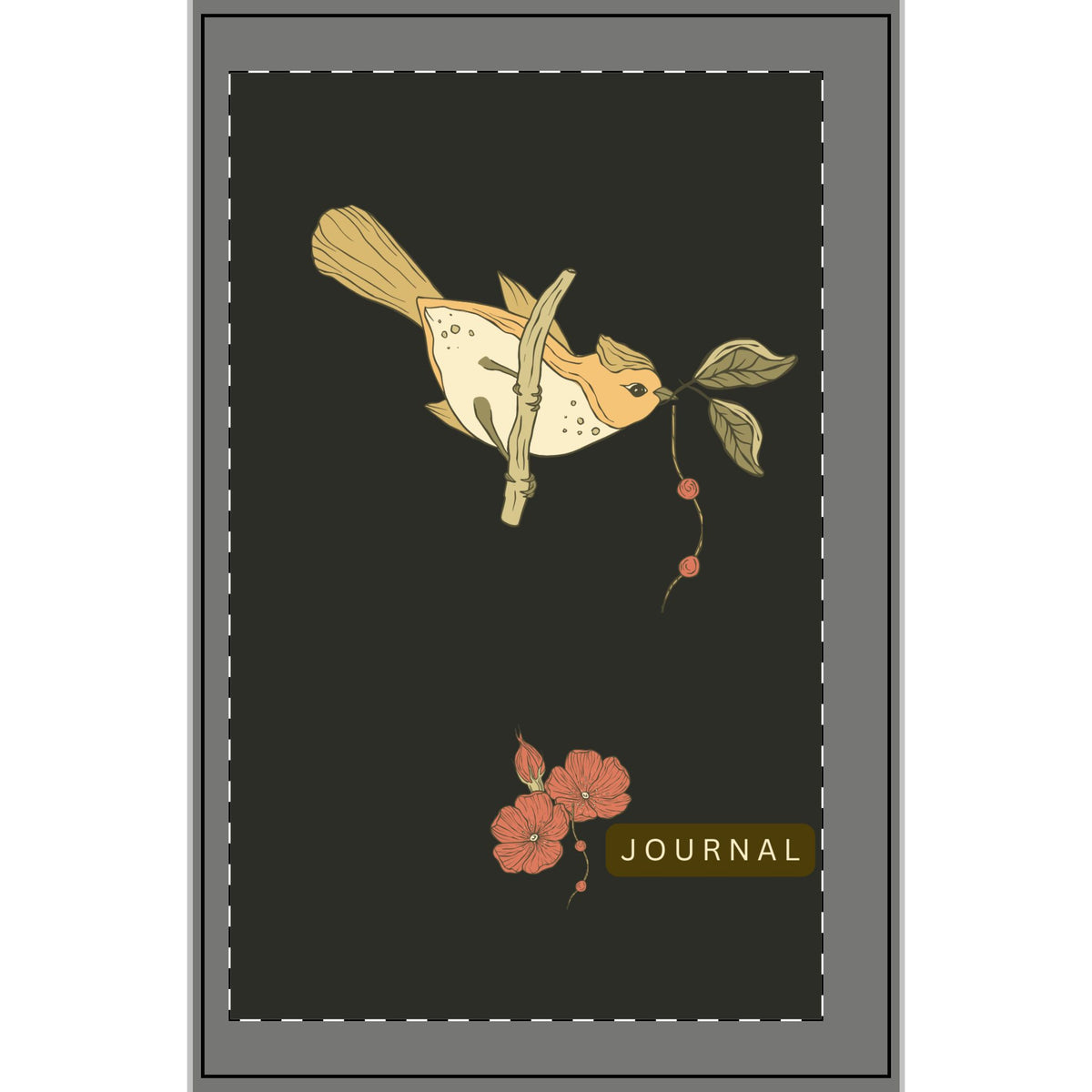Floral Bird Spiral Notebook — Dotted Journal with Vintage Butterfly & Poppy Design