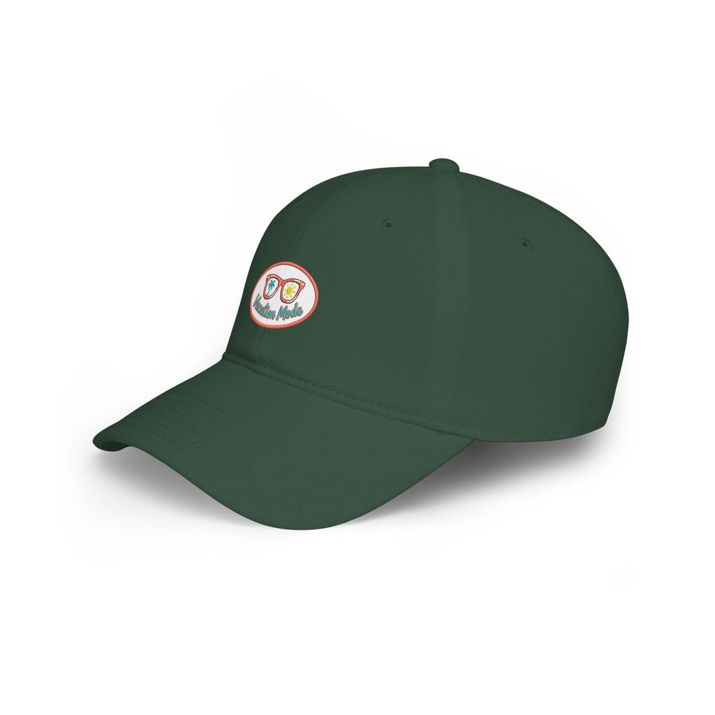 Red 'Vacation Mode' Low Profile Baseball Cap — Sunglasses Patch Dad Hat