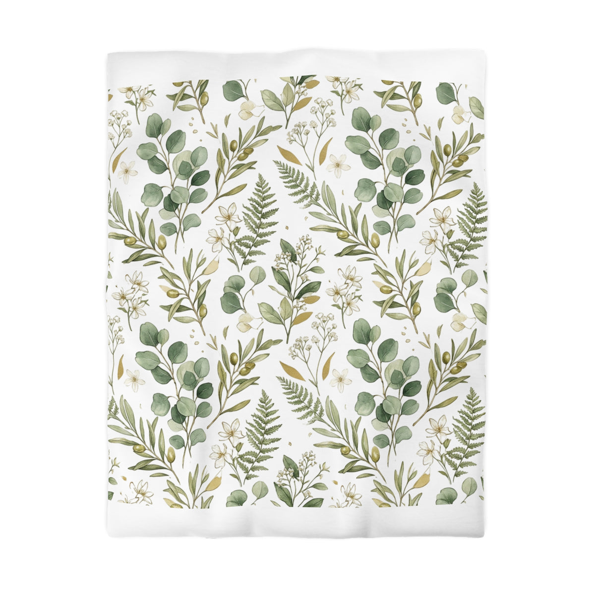 Botanical Eucalyptus Duvet Cover — Green Fern & Floral Microfiber Bedding