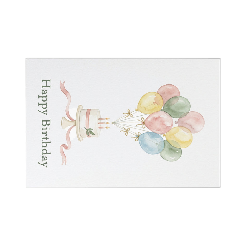 Happy Birthday Watercolour Postcards Set of 7 — Cake & Balloons Greeting Cards with Envelopes