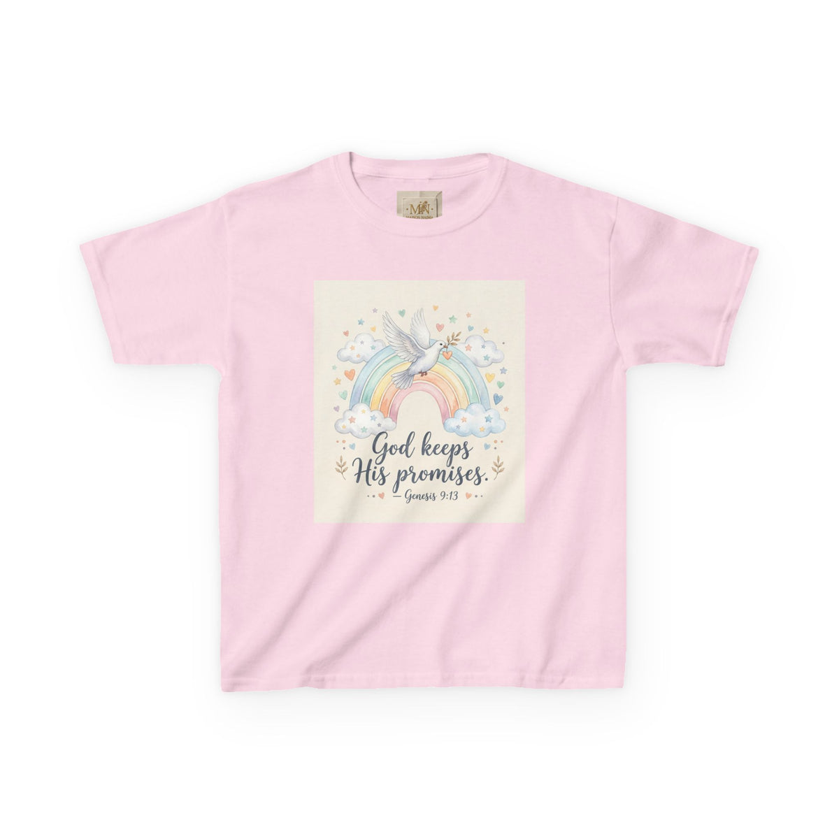 Christian Kids T-Shirt — "God Keeps His Promises" Rainbow Dove Tee | Psalm 145:13