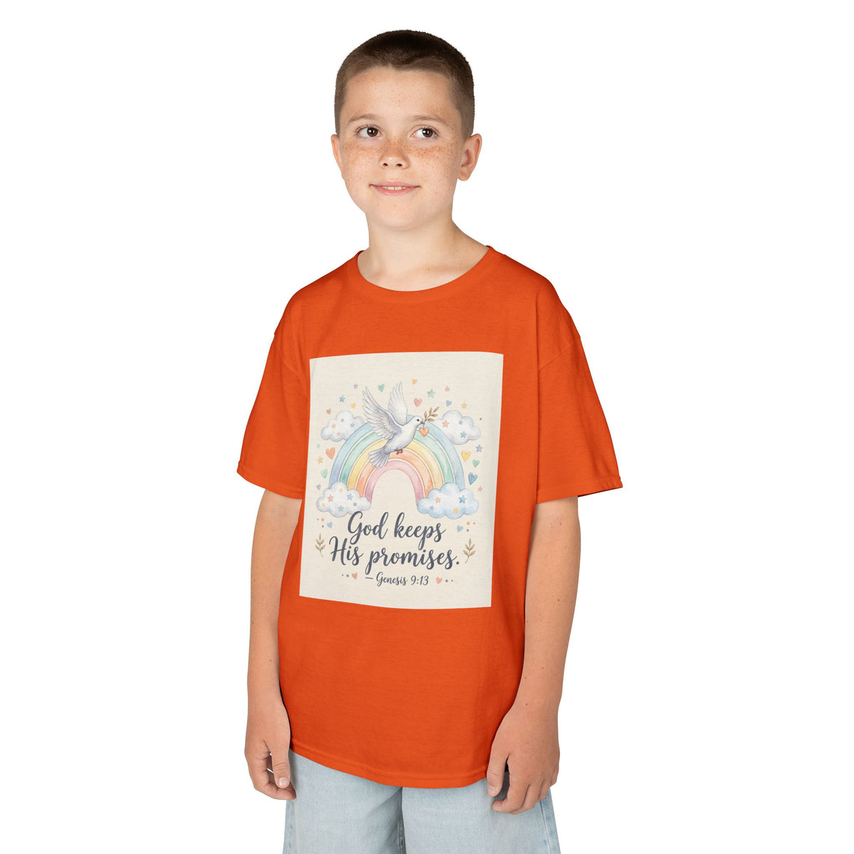 Christian Kids T-Shirt — "God Keeps His Promises" Rainbow Dove Tee | Psalm 145:13