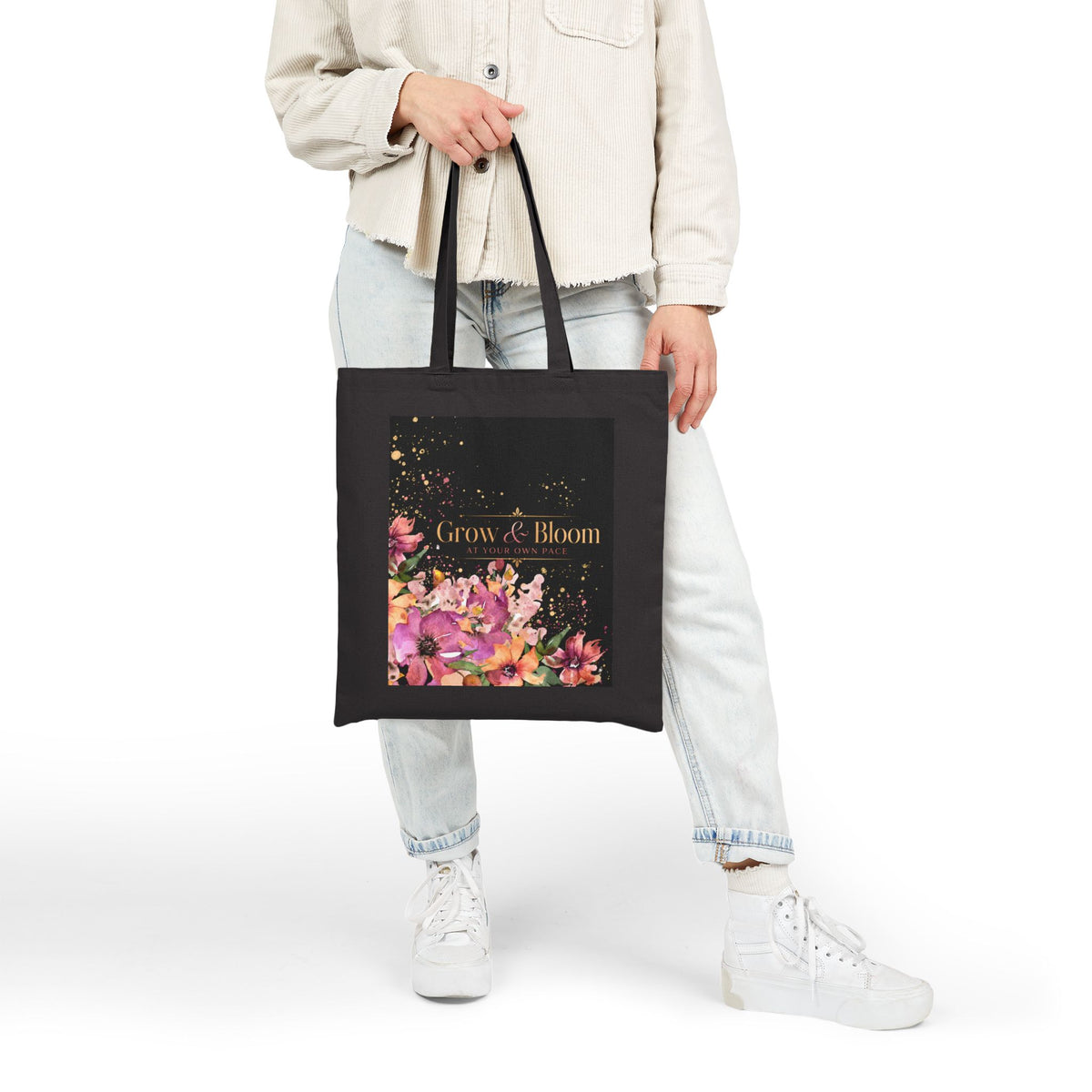 Grow & Bloom Floral Canvas Tote Bag