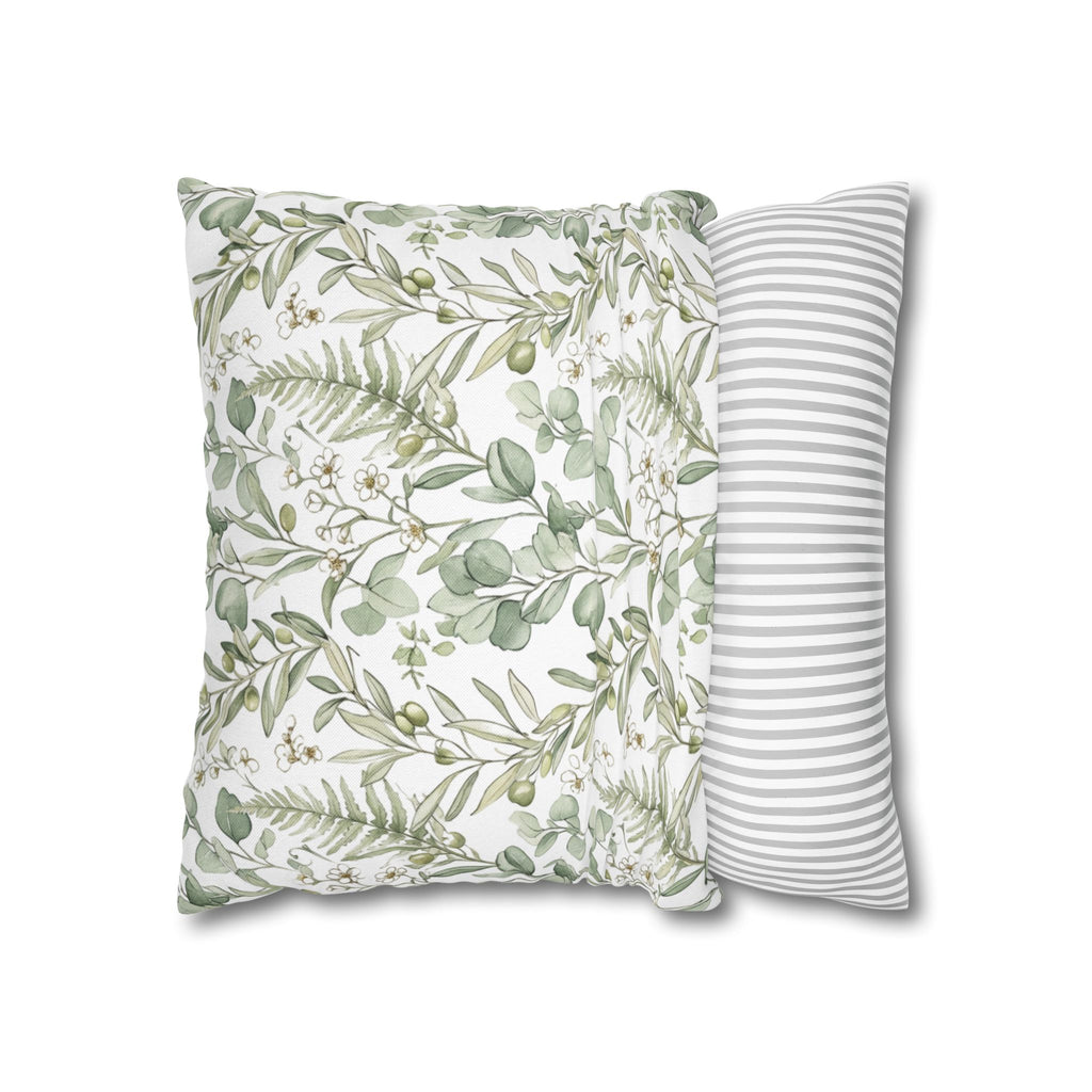 Botanical Greenery Square Pillowcase — Watercolour Eucalyptus & Fern Throw Pillow Cover