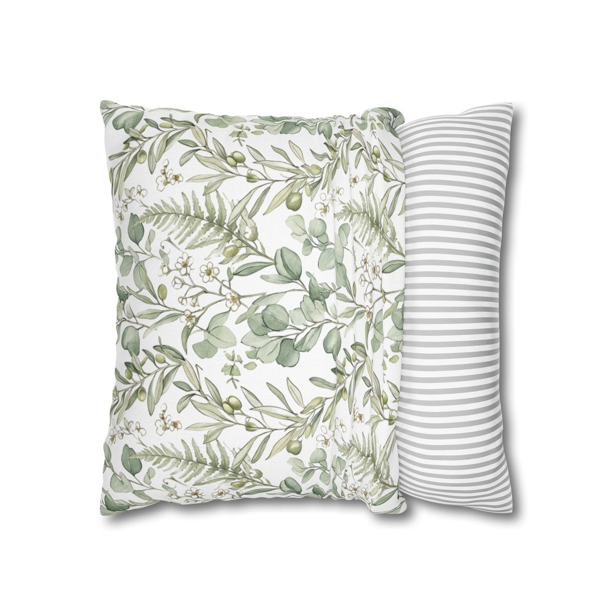 Botanical Greenery Square Pillowcase — Watercolour Eucalyptus & Fern Throw Pillow Cover
