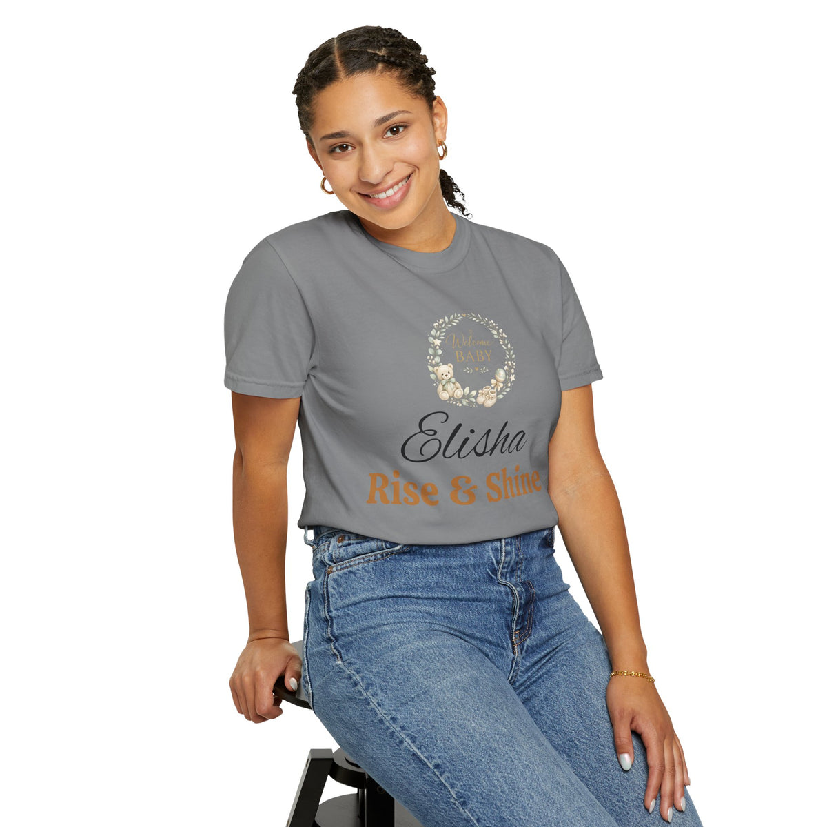 Personalized 'Rise & Shine' T-Shirt — Custom Name Floral Monogram Tee
