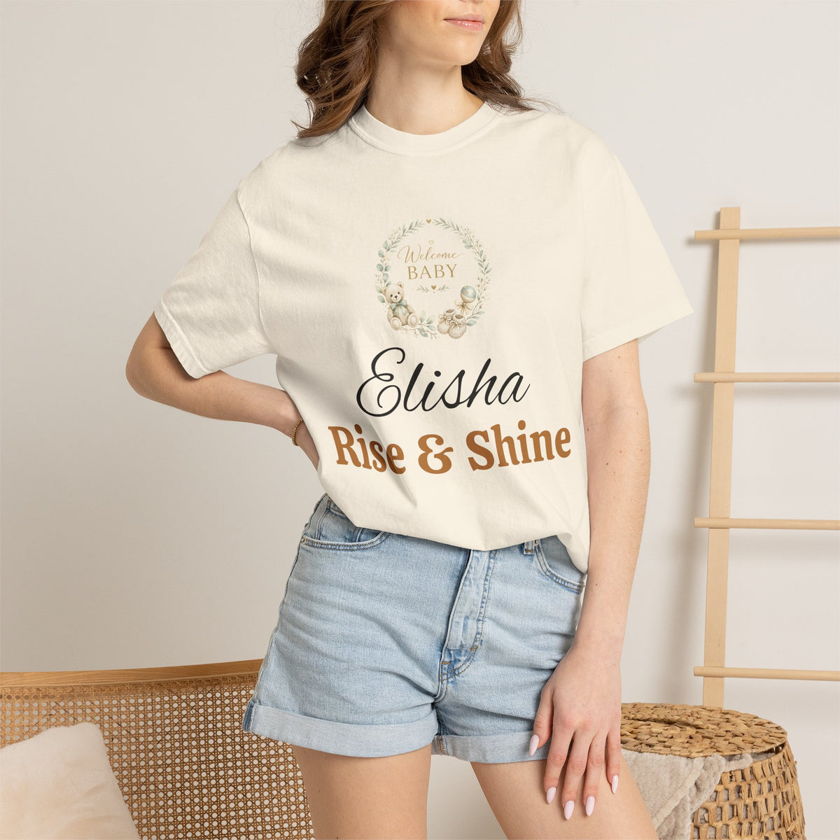Personalized 'Rise & Shine' T-Shirt — Custom Name Floral Monogram Tee