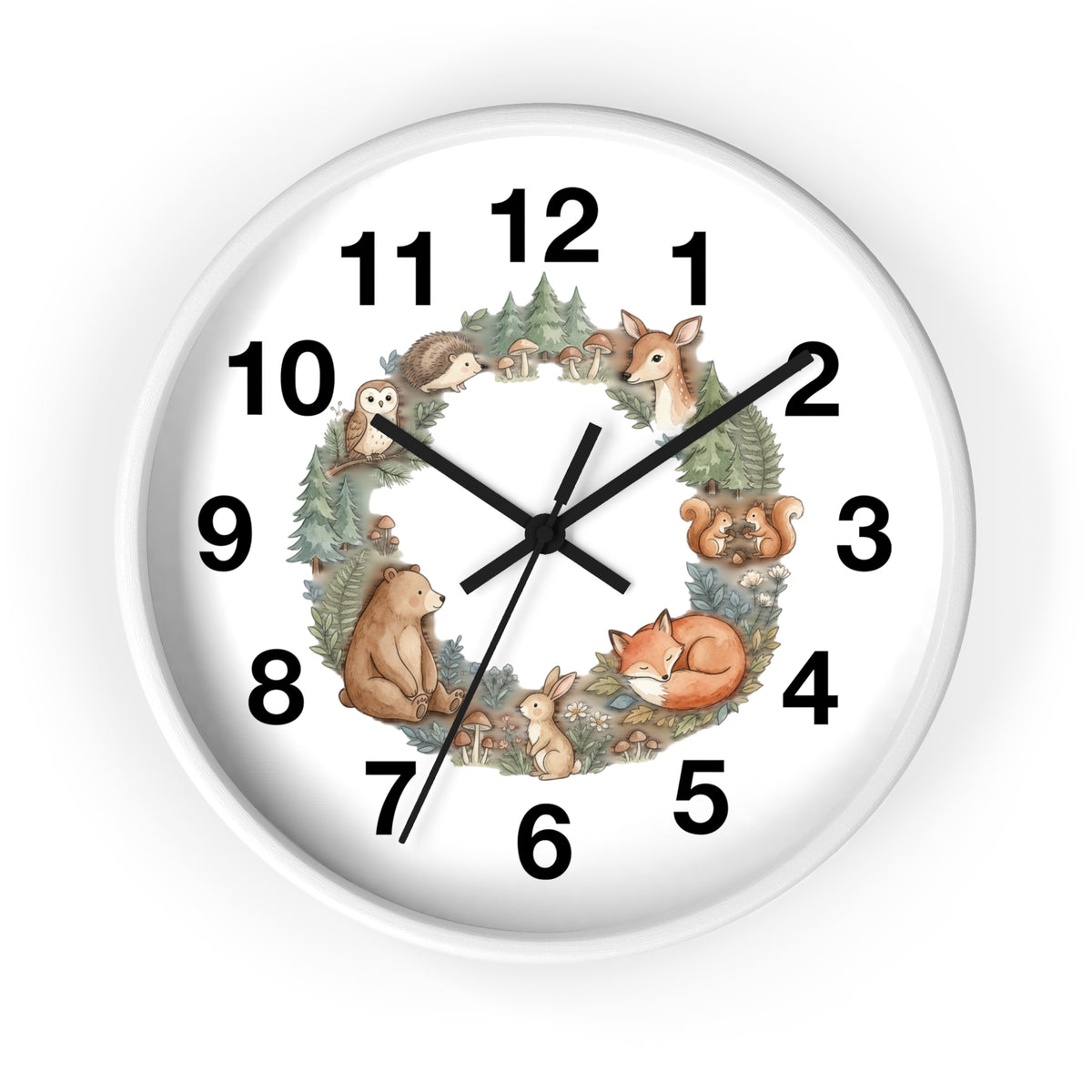 Woodland Animals Wreath Wall Clock — Cute Forest Nursery Clock