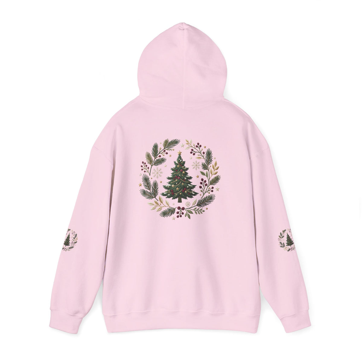 Christmas Tree Wreath Hoodie — Festive Botanical Sweatshirt, 50/50 Cotton-Poly, Unisex