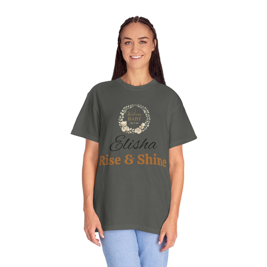 Personalized 'Rise & Shine' T-Shirt — Custom Name Floral Monogram Tee
