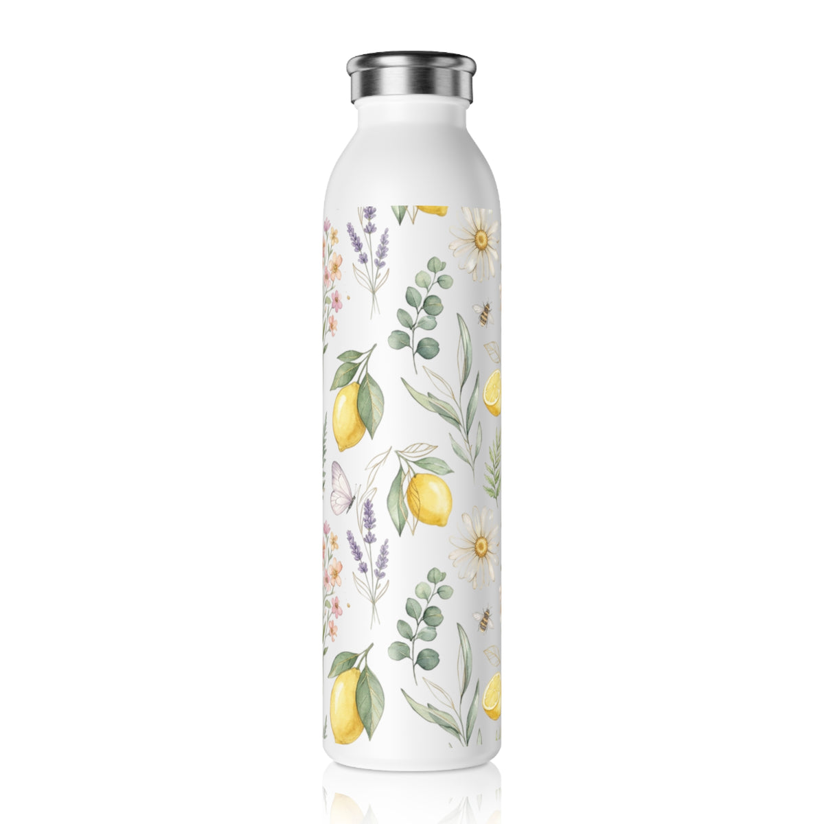 Slim Water Bottle - Lemon Floral Insulated Stainless Steel Bottle