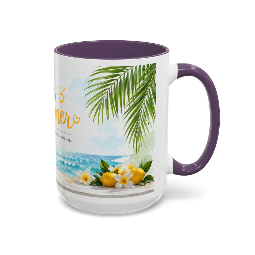 Hello Summer Accent Coffee Mug — Beach Vibes Lemon Palm Coastal Ceramic Mug (11/15oz)