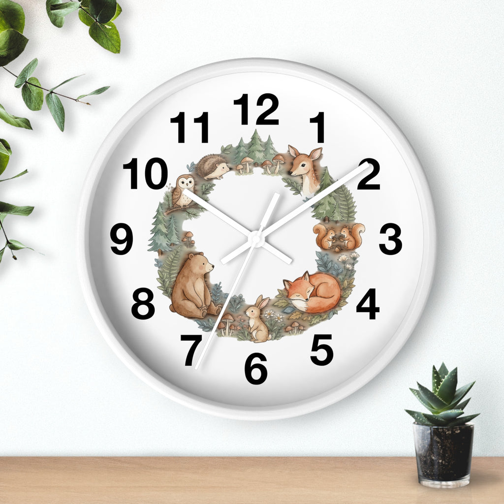 Woodland Animals Wreath Wall Clock — Cute Forest Nursery Clock