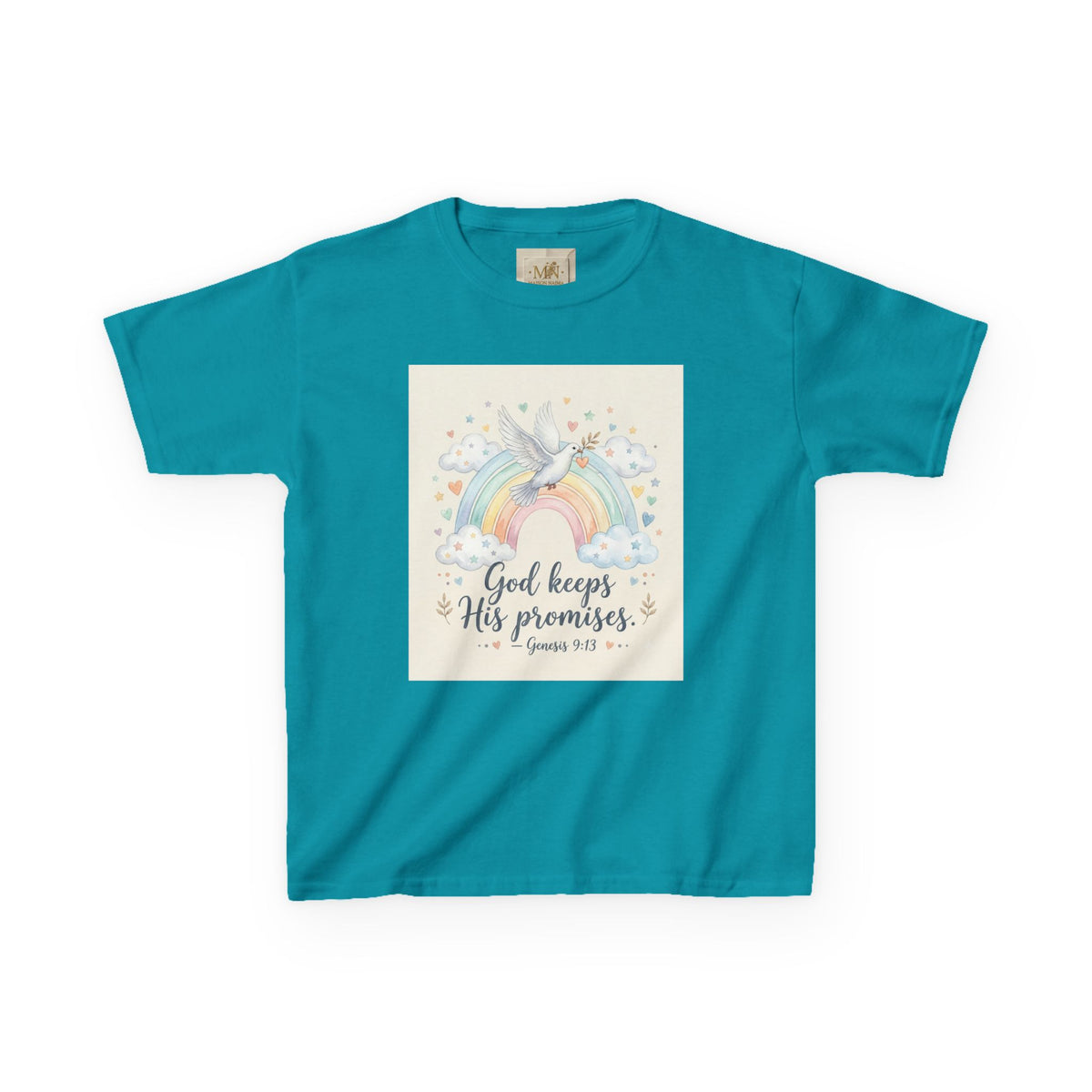 Christian Kids T-Shirt — "God Keeps His Promises" Rainbow Dove Tee | Psalm 145:13