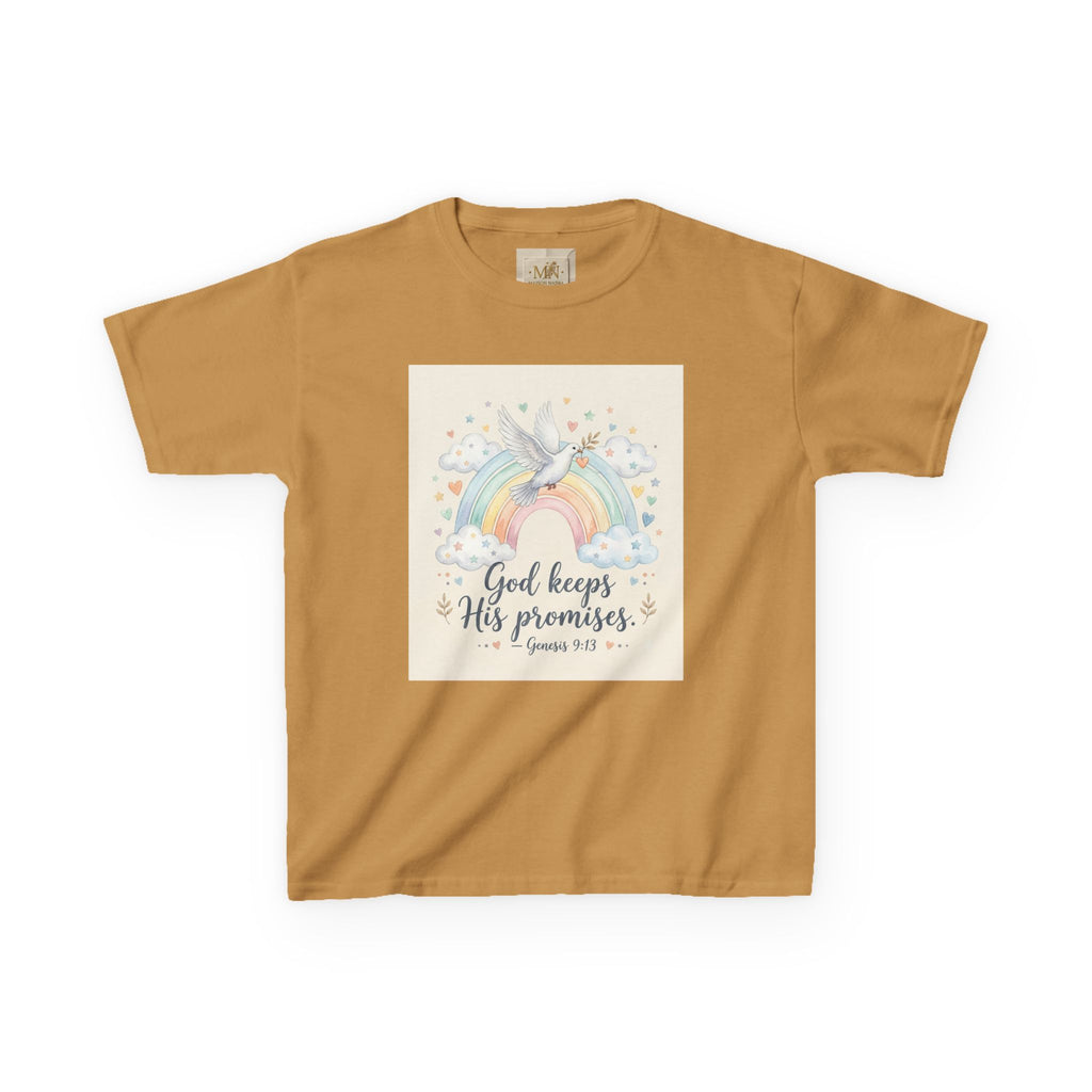 Christian Kids T-Shirt — "God Keeps His Promises" Rainbow Dove Tee | Psalm 145:13