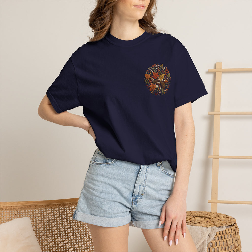 T-Shirt — Autumn Floral Wreath Tee (Fall Leaves Chest & Back Print)