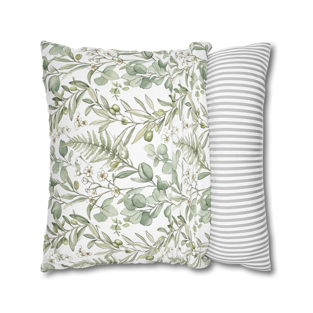 Botanical Greenery Square Pillowcase — Watercolour Eucalyptus & Fern Throw Pillow Cover