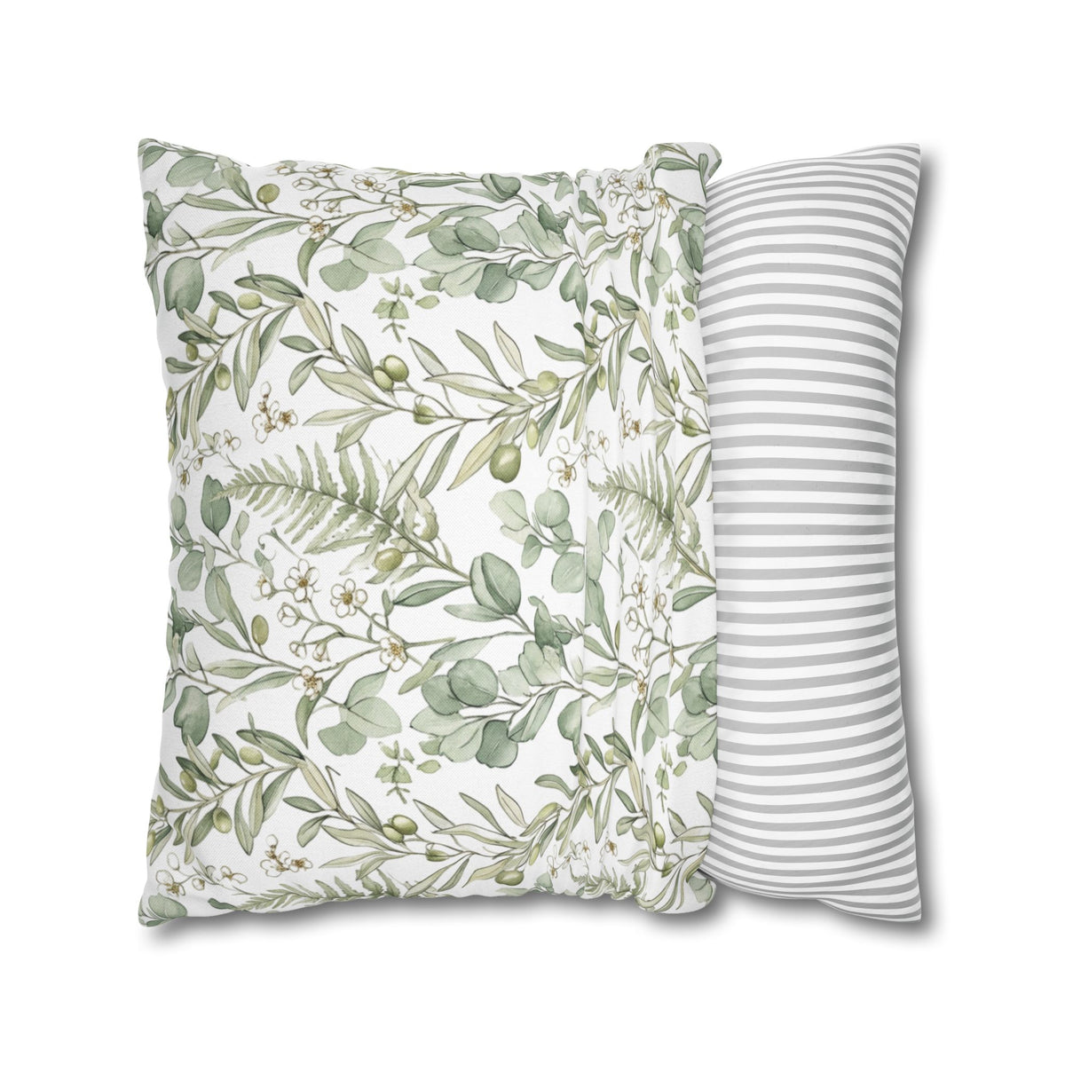 Botanical Greenery Square Pillowcase — Watercolour Eucalyptus & Fern Throw Pillow Cover