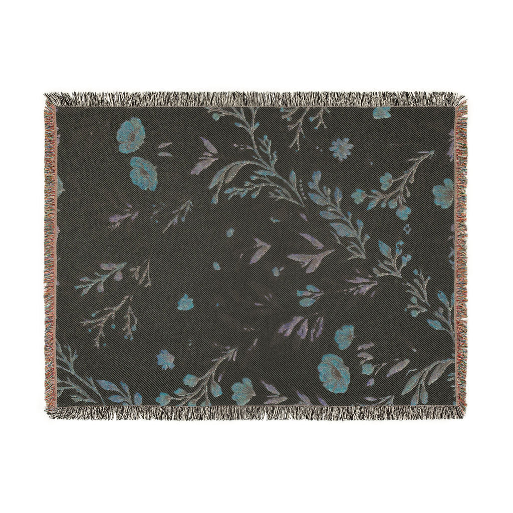 Floral Woven Blanket — Vintage Botanical Throw with Fringe