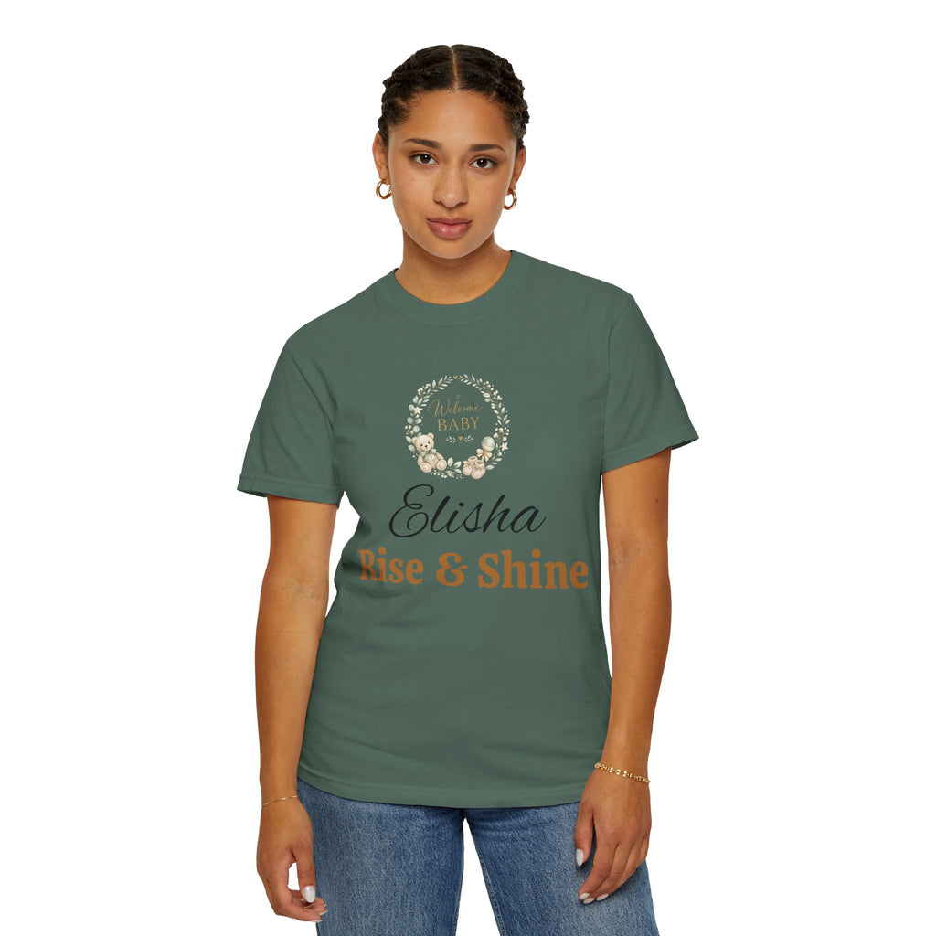 Personalized 'Rise & Shine' T-Shirt — Custom Name Floral Monogram Tee