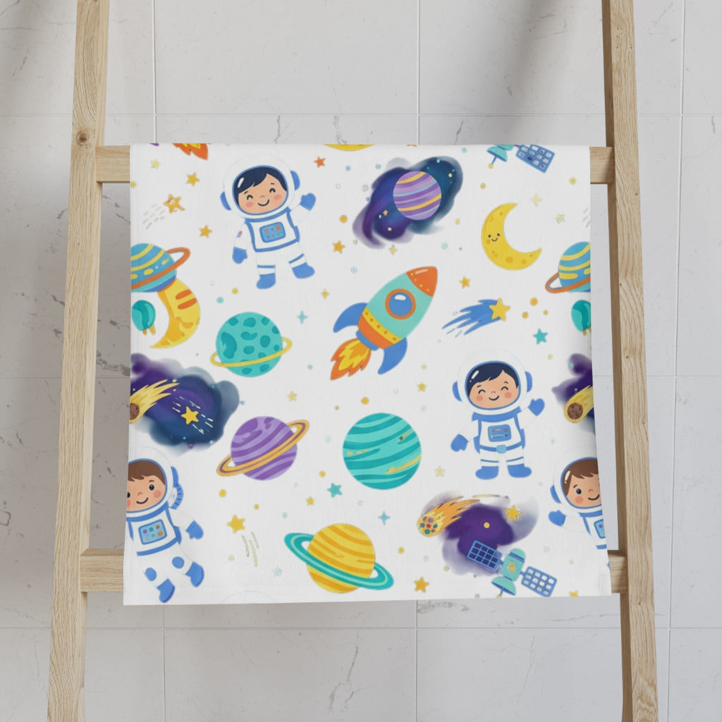 Kids Space Rocket Hand Towel — Cute Astronaut & Planet Bathroom Towel