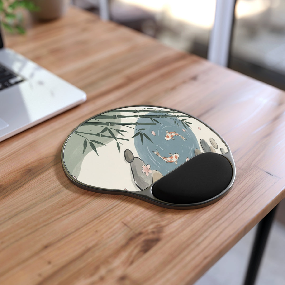 Koi Pond Ergonomic Mouse Pad with Wrist Rest — Zen Bamboo Desk Accessory