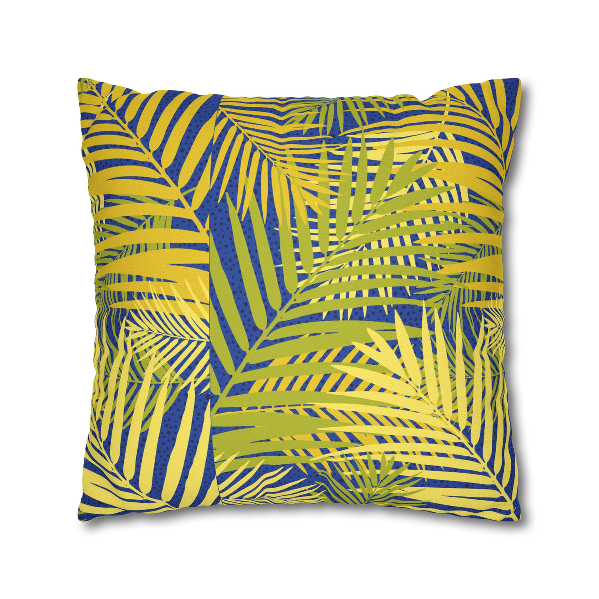 Tropical Palm Pillowcase — Yellow & Blue Leaf Decorative Pillow Cover