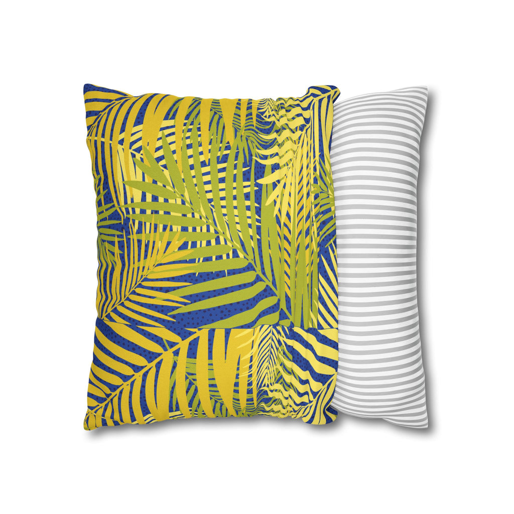 Tropical Palm Pillowcase — Yellow & Blue Leaf Decorative Pillow Cover