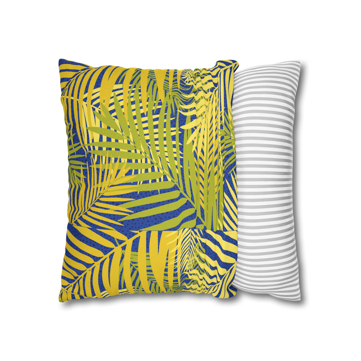 Tropical Palm Pillowcase — Yellow & Blue Leaf Decorative Pillow Cover