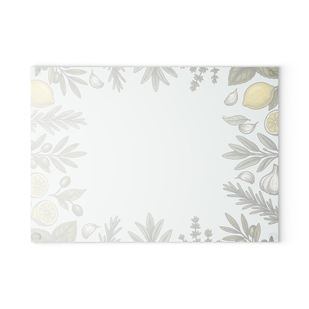 Herb & Lemon Glass Cutting Board — Decorative Kitchen Chopping Board