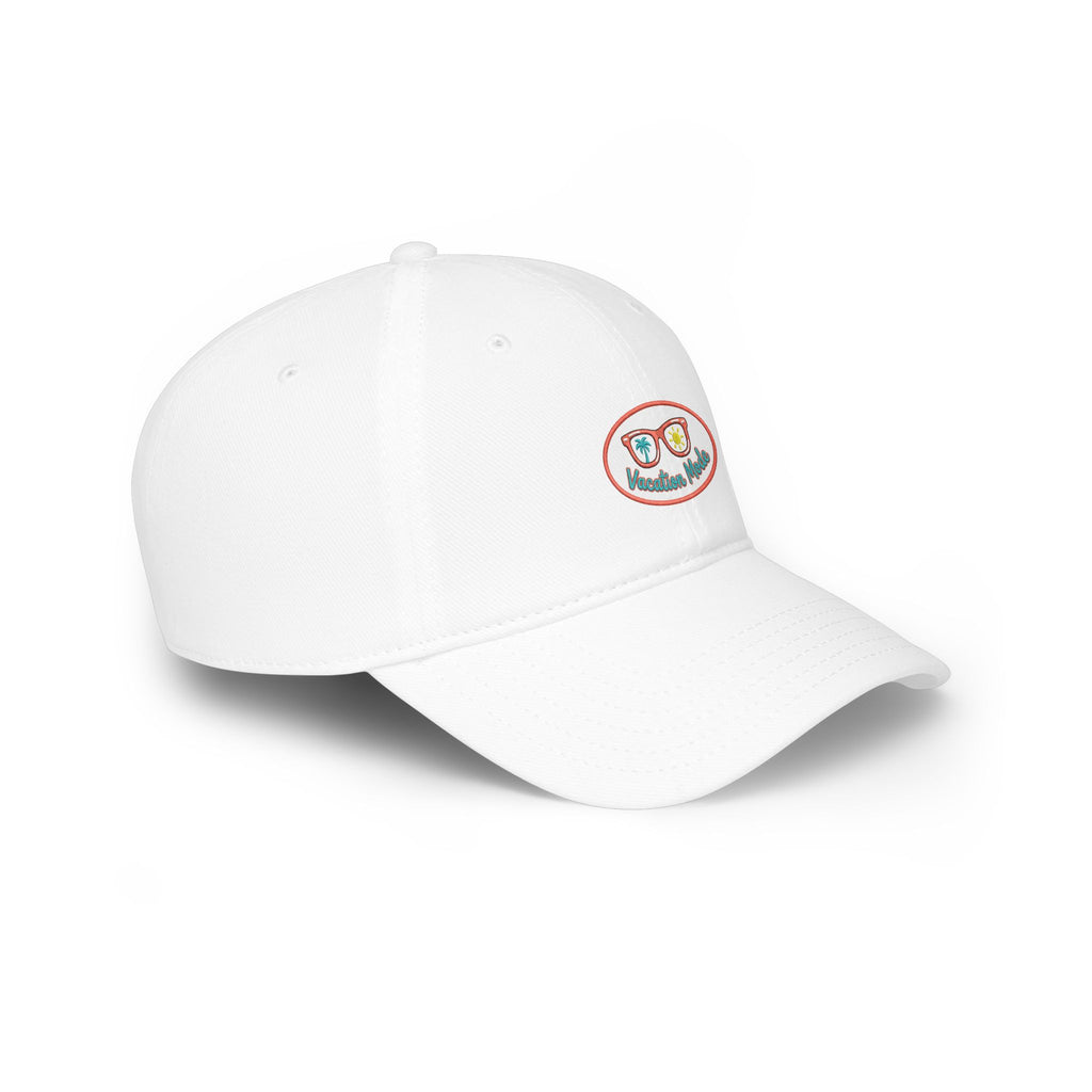 Red 'Vacation Mode' Low Profile Baseball Cap — Sunglasses Patch Dad Hat