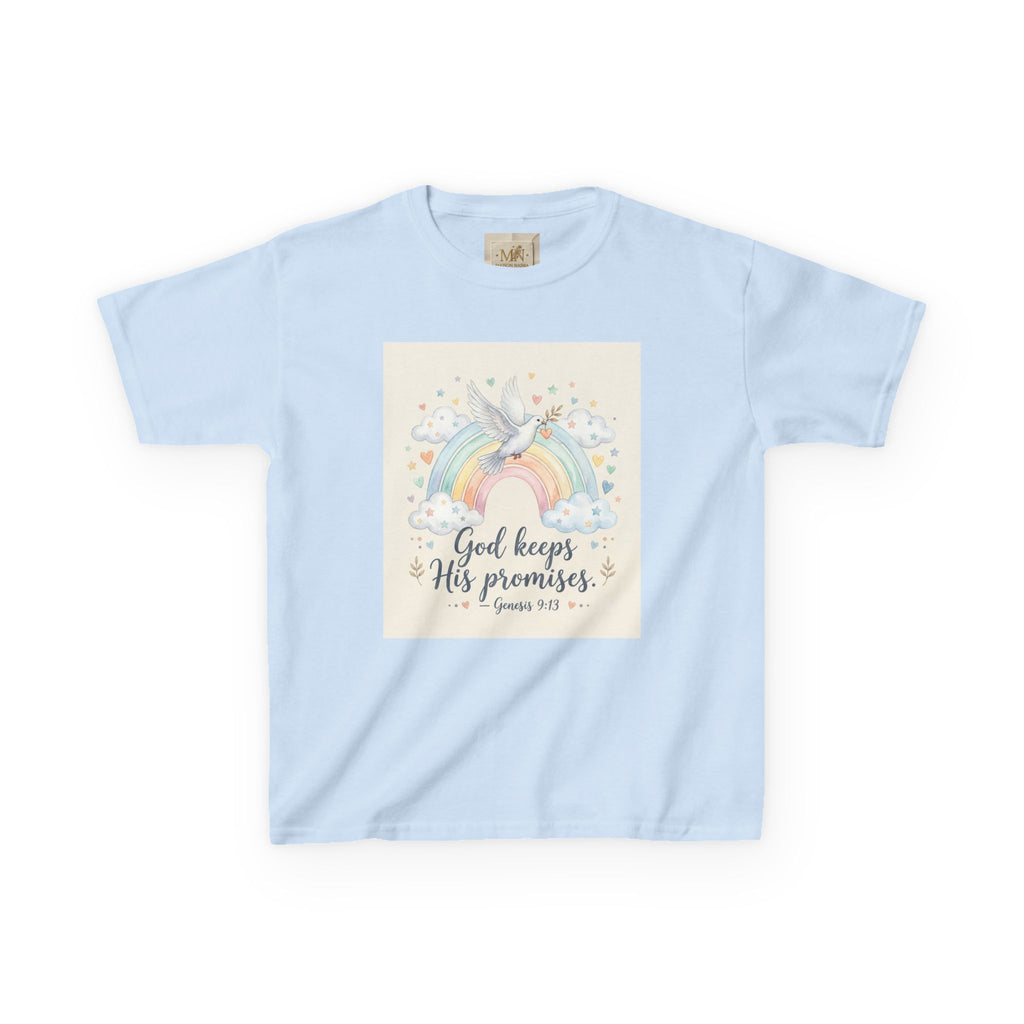 Christian Kids T-Shirt — "God Keeps His Promises" Rainbow Dove Tee | Psalm 145:13