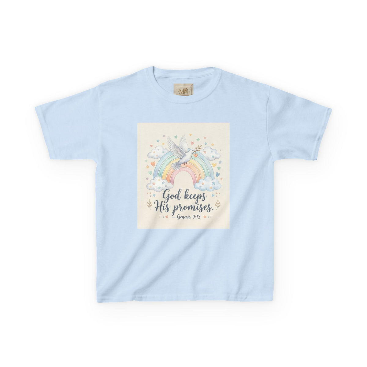 Christian Kids T-Shirt — "God Keeps His Promises" Rainbow Dove Tee | Psalm 145:13