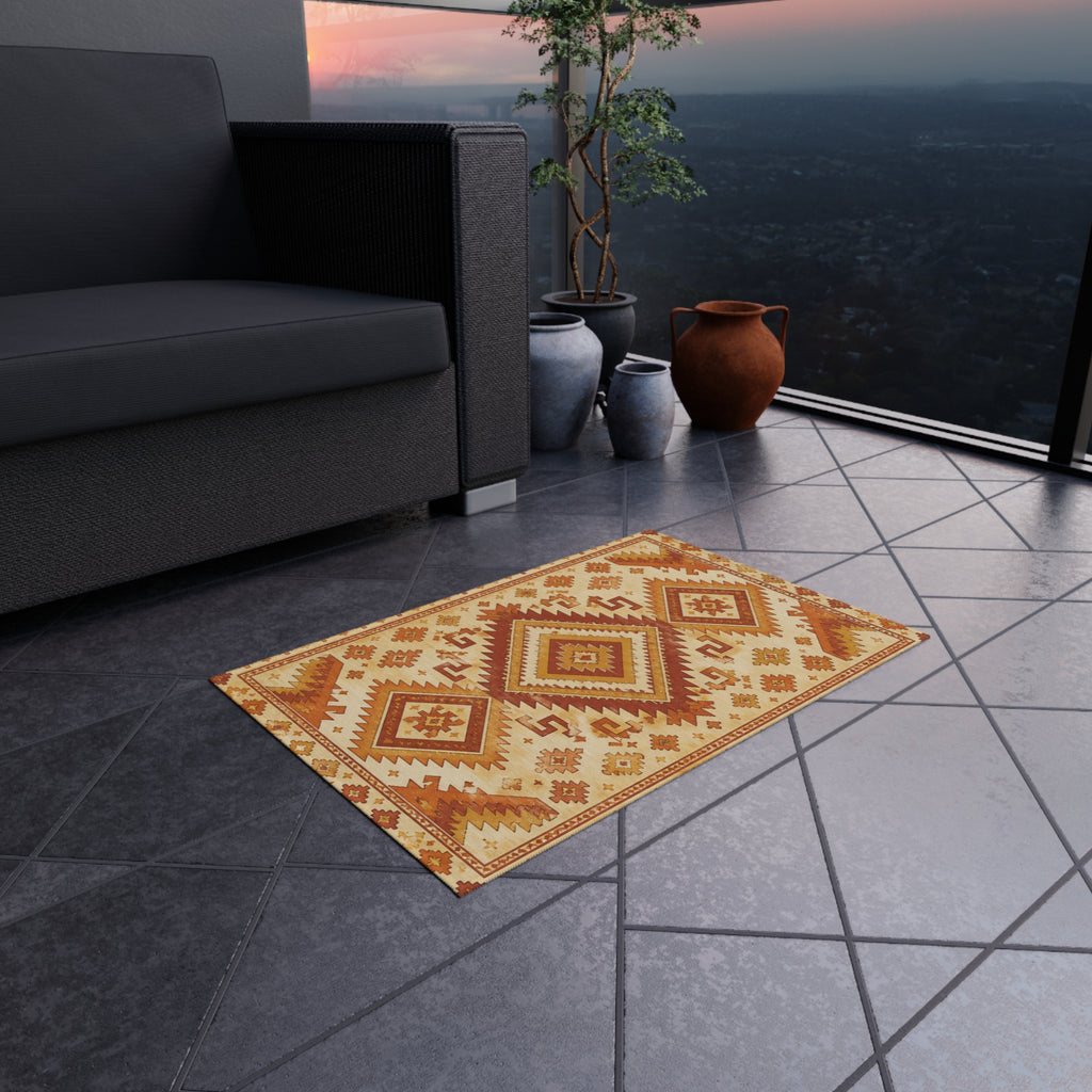 Southwestern Outdoor Rug — Rust & Gold Geometric Patio Mat