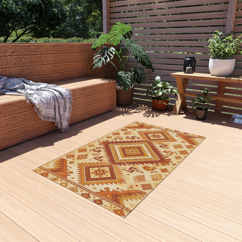 Southwestern Outdoor Rug — Rust & Gold Geometric Patio Mat