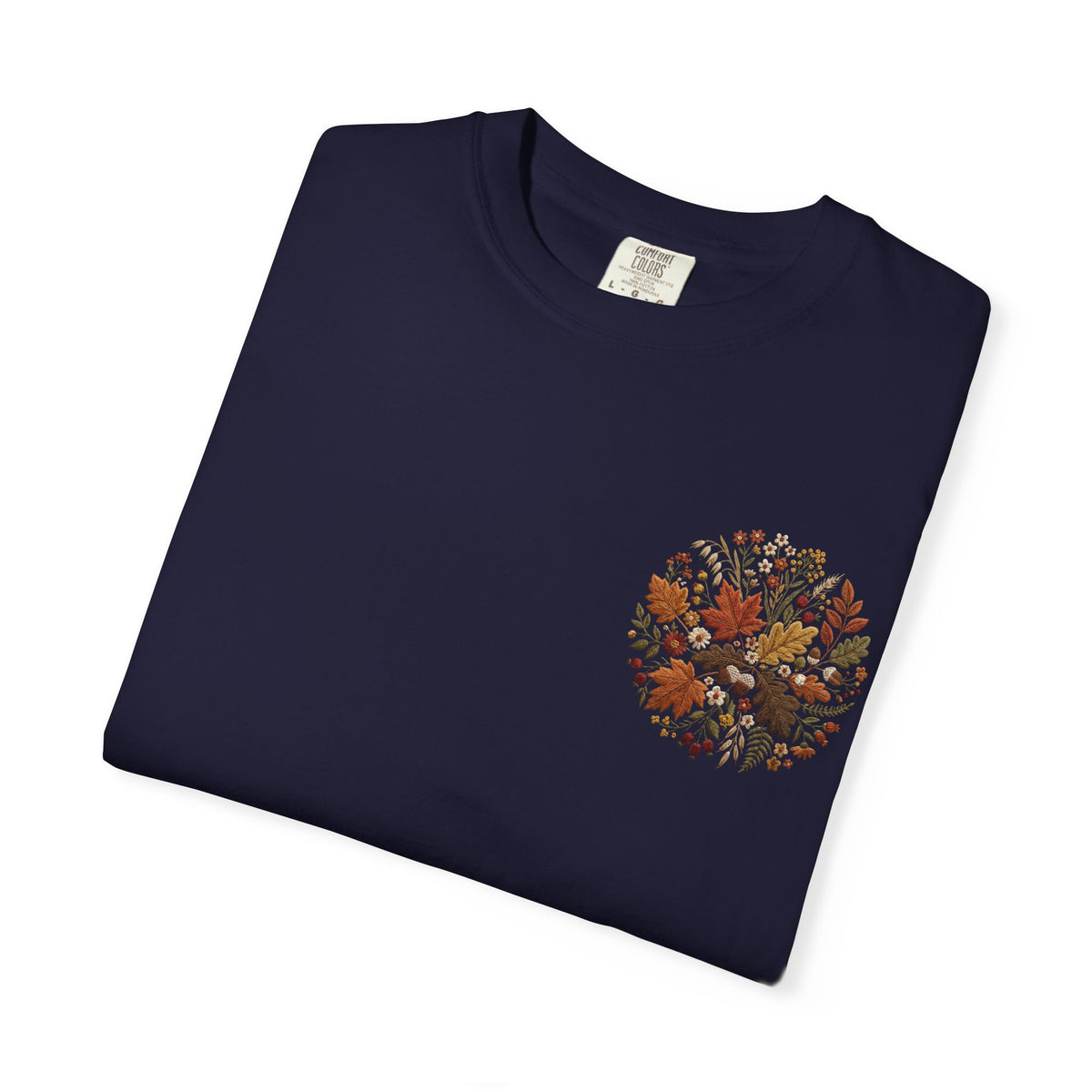 T-Shirt — Autumn Floral Wreath Tee (Fall Leaves Chest & Back Print)
