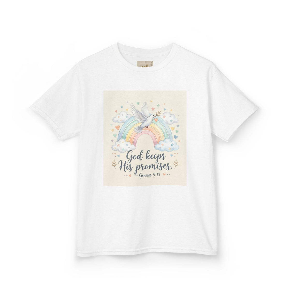 Christian Kids T-Shirt — "God Keeps His Promises" Rainbow Dove Tee | Psalm 145:13