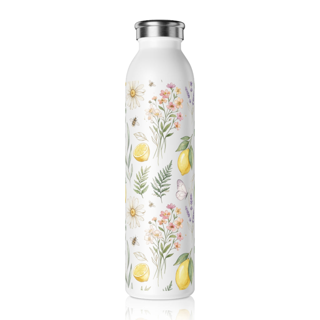 Slim Water Bottle - Lemon Floral Insulated Stainless Steel Bottle