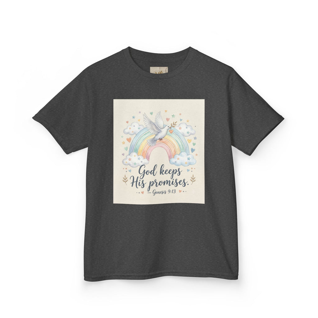 Christian Kids T-Shirt — "God Keeps His Promises" Rainbow Dove Tee | Psalm 145:13