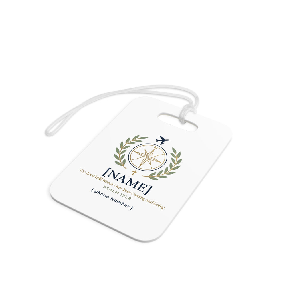Personalized Travel Luggage Tag — Compass & Laurel Design with Psalm 121 Verse