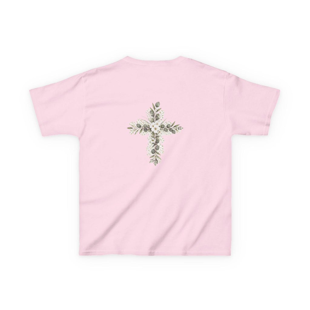 Kids Tee — Floral Cross “Faith” Christian Shirt for Children (Easter, Baptism, Church)
